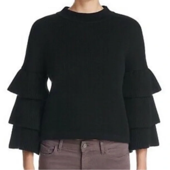 WHO WHAT WEAR Black Ruffle Sleeve Sweater - Picture 1 of 6
